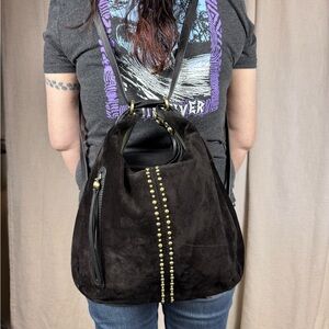 HOBO International Merrin convertible backpack to shoulder bag in  black suede